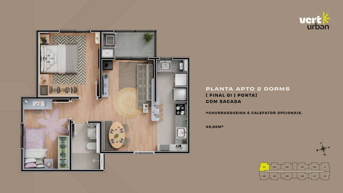 Banner - Apartamento à venda, no Vert Urban,  em Lajeado, Moinhos, com 2 quartos, 49,96m²